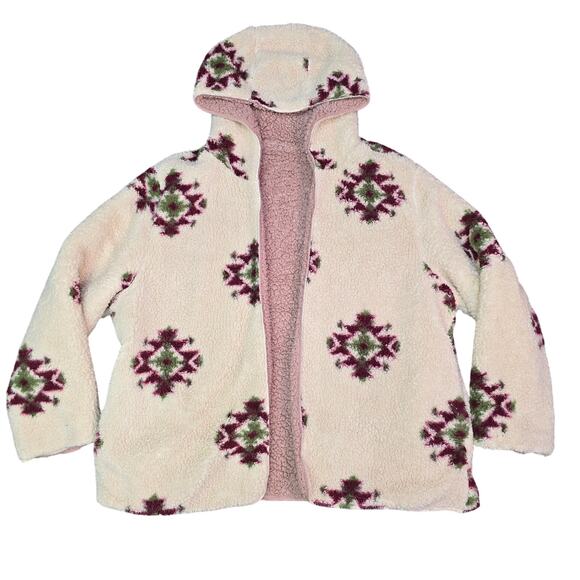 Love Tree The Soft Life Reversible Sherpa Jacket Womens Large Cream Pink Pockets - Picture 1 of 11